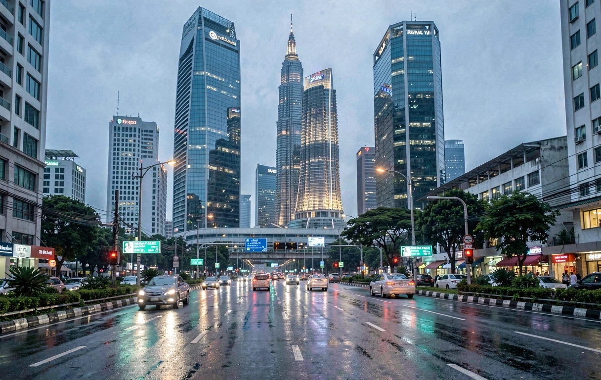 Bangkok business district at dusk